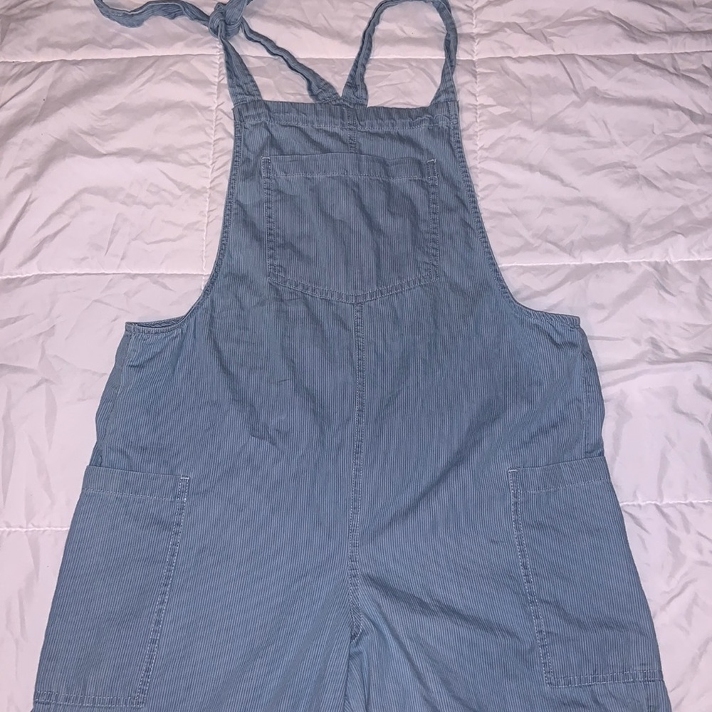 Striped blue overalls